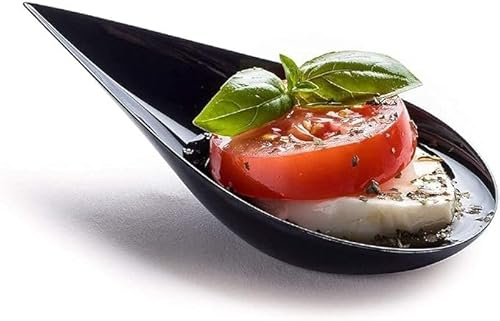 Juego de 100 mini platos para aperitivos de 4 pulgadas, cucharas de plástico negro, platos de postre y aperitivos, juego de cucharas asiáticas, taza pequeña de degustación de postres de catering