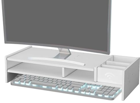 Supporto per schermo del computer da scrivania, supporto per monitor a 3 livelli, rialzo per computer portatile per tavolo, mensola estensibile per stampante, postazione di lavoro, studio dormitorio