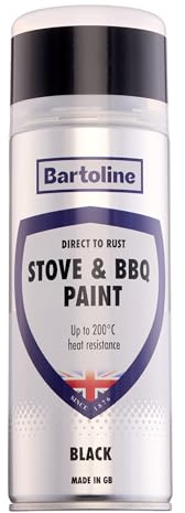 Bartoline Direct to Rust Stove and BBQ Paint Black 400ml Matt Finish Heat Resistant Spray up to 200°C No Primer Needed All-in-One Paint for BBQs, Stoves, Fireplaces, PipesandAutomotive