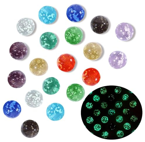 Satiskid 20 Stück Glasmurmeln Kinder, 16mm Bunte Fluoreszierende Glasperlen, Glasmurmeln Leuchten im Dunkeln für Murmelspiel Kinder, Marmorbahn-Spiel, Heimdekoration
