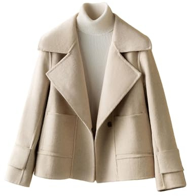 utcoco Womens Short Wool Pea Coat Notched Lapel Cropped Woolen Trench Coat with Pockets (X-Small, Apricot)