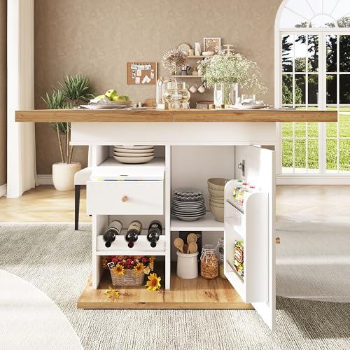 Trdlpyn tavolo da pranzo telescopico (110-140 x 80 cm), tavolo da cucina pieghevole per 4-6 persone, estraibile con cassetto e scaffale per snack e vino