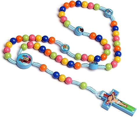 Cartoon Cross Pendant Necklace Colorful Rosary Beads Children Kid Girls Catholic Orthodox Religious Jewelry Cross Pendant Necklace For Men
