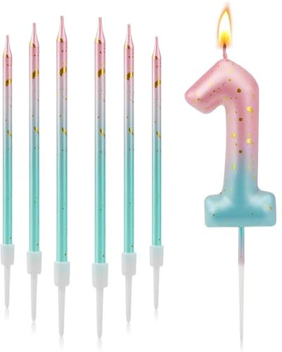 3D-gradient nummerljus 1 för födelsedagstårtor – rosa och blå gradient – barns födelsedagsljus för pojkar och flickor – årsdag, tårtdekoration, födelsedagsfest