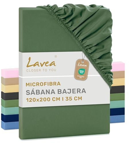 Lavea® Spannbettlaken 120x200 cm aus Mikrofaser, Bettlaken mit Rundumgummi, für Matratzen bis 20 cm, atmungsaktiv und kühlend, pflegeleicht, Spannbetttücher, 1 Stück, Olivgrün