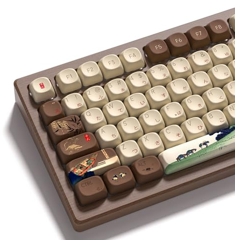 LQXQ MOA PBT tangentskydd, 132 knappar, japansk Fuji-design | Färgglad rund design, sublimeringsutskrift kompatibel med full storlek/TKL/60/65/75/100 % (endast knappar)
