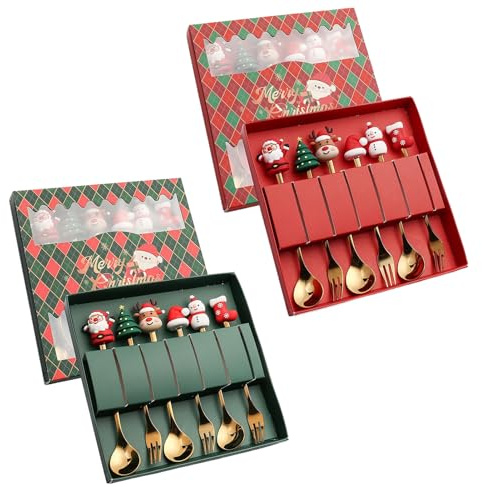 Small Spoons - 1 Set Polished Stainless Steel Holiday Forks and Stirring Spoons, Elegant Festive Flatware, Reusable and Dishwasher Safe, Pure for Christmas Parties Tea, Daily Home Use, 0.98 Inches