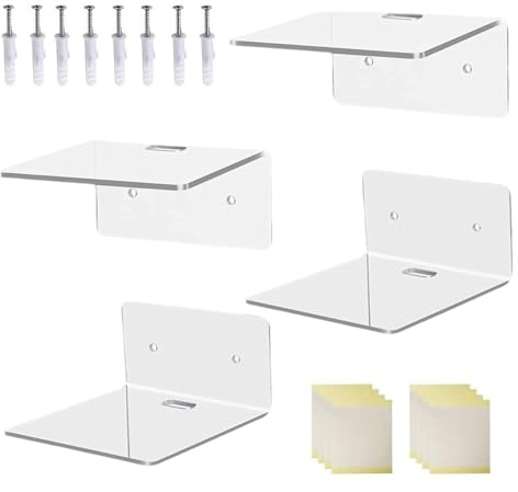 Ripiani Trasparenti Da Parete | Multifunzione Decorativi 4 Pezzi | 10 Cm Libreria Galleggiante Per Camera Da Letto - per Deposito Camera da Letto Cucina Libreria Soggiorno Album Bagno Posto di Lavoro