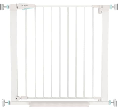 YEAUPE PRO Barrera de Seguridad Niños Escalera,84-88CM,sin Tornillos,Blanco | Valla de Seguridad Infantil, Puerta de Seguridad para Bebé y Perros, Apertura Una Mano, Doble Bloqueo, Uso en Interiores