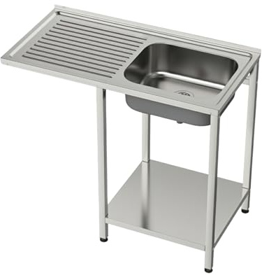GASFRIT Fregadero Industrial Acero inoxidable con Hueco para Lavavasos, 1 Seno con Escurridor, 1000x500x850 mm, Balda Inferior y Patas Regulables para Hostelería (Derecha, Sin grifo)