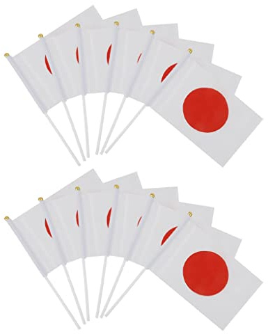 Lot de 12 drapeaux japonais à agiter à la main, polyester, 13,5 cm x 21 cm, avec bâton en plastique blanc de 30 cm