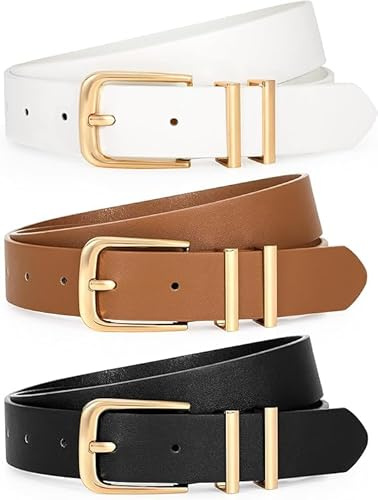 WERFORU Lot de 3 Ceintures Femme en Cuir Ceinture Mode Réglable pour Femme avec Boucle Dorée pour Jeans Robes Pantalons