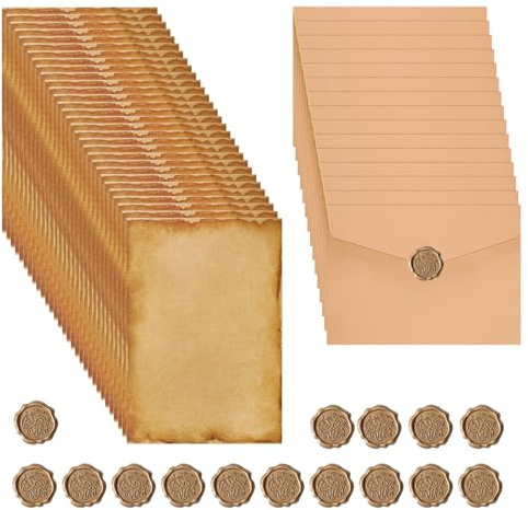 60 PCS Vintage Writing Paper and Envelopes, Letter Writing Set with 30 Letter Paper 15 Vintage Envelopes 15 Sealing Wax Stickers for Love Letters Weddings Birthdays