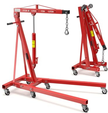 JIEYUGH Elevador de Motor Plegable 2T, grúa de Taller, grúa de Carga Plegable con 6 Ruedas universales, 4 Posiciones Ajustables, para reparación de Coches, garajes, talleres(2T)