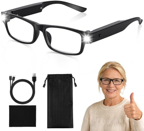 APXEL 300% Lupenbrille mit Licht, Vergrößerungsbrille LED Lupenbrille für Brillenträger, USB Wiederaufladbare Freihändige Leselupe für Senioren zum Lesen, Naharbeit Juwelier & Hobbys