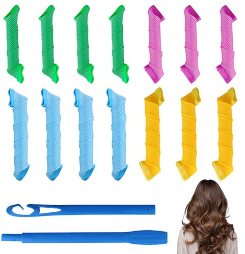 Hair Curlers No Heat, 16PCS Spiral Mesh Heatless Hair Curlers with 2 Styling Hooks, Medium & Long Rollers for Long and Short Hair, DIY Curl Formers for Women Girls