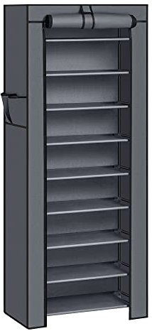 SONGMICS Étagère à Chaussures en Tissu à 10 Niveaux, Meuble de Rangement 28 x 58 x 160 cm, avec Housse de Protection, Chaussures de Sport, Talons Hauts, Pantoufles, Cadre en Métal, Gris RXJ10G