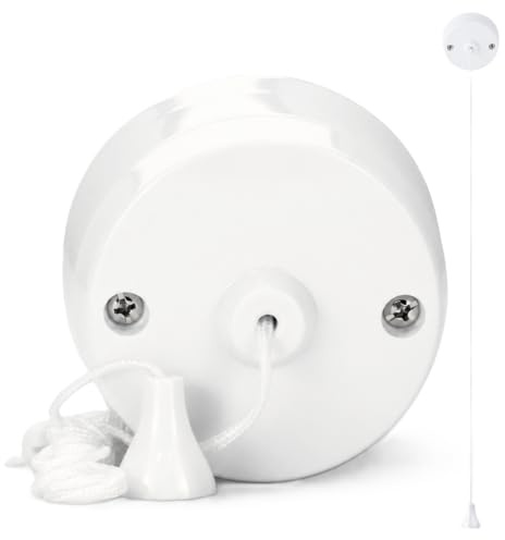 STATUS Ceiling Switch, White, 6A 2 Way Pull Cord Light Switch | Perfect for DIY, Trade, Modern Design, Bathroom Ready, SCS6A2WPB3