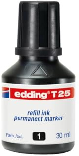 Edding T 25 Inchiostro Di Ricarica Pennarello Indelebile Nero Permanente Ricarica 30 ml Waterproof Rapida Asciugatura Ricaricabile Per Plastica Vetro Metallo Legno
