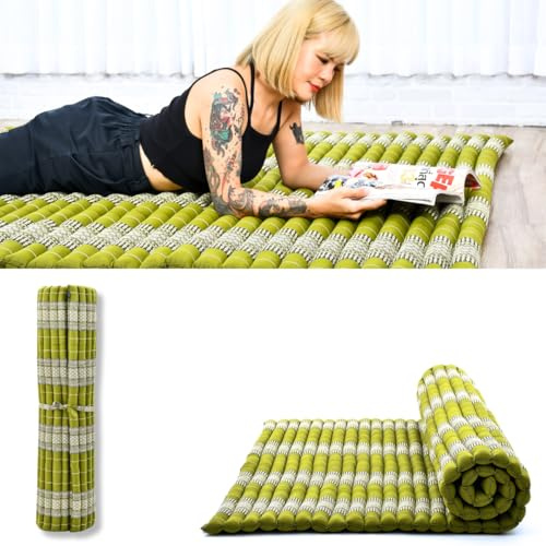 Leewadee Extra Breite Thai Rollmatte 190 x 145 cm Kapok fest | Atmungsaktive Faltmatratze für Schlafen, Yoga, Meditation & Massage. Auf Reisen, beim Camping, im Auto oder als Gästebett