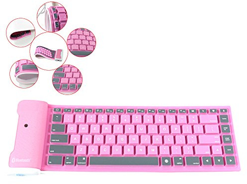 ESupFly Tastiera portatile impermeabile senza fili Bluetooth in silicone flessibile pieghevole per IOS, Android, Windows (rosa)