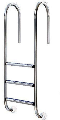 Escalera Muro Estrecho para Piscina 3 peldaños Antideslizante, de Acero Inoxidable AISI 304. Regalo Limpiador de Acero