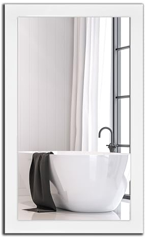Spiegel mit Rahmen - 32 Größen, 100/60, 60/100cm, 11 Farben, Handgefertigt, Breiter Fester Rahmen, Stabile Rückwand, Rahmenleiste: 60x20mm, Weiß Matt