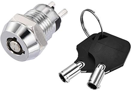 Sourcingmap 12mm 2 Positions Key Locking Push Button Switch with 2 Keys NO-Off Silver Tone