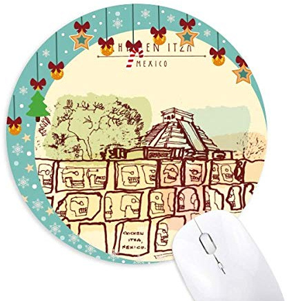 Chichen Itza Mexiko Antike Zivilisation Zeichnen Maus Pad Jingling Bell Rund Gummi Mat