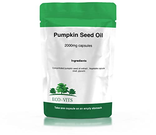 ECO-VITS Pumpkin Seed Oil (2000MG) 240 CAPS. Recyclable Packaging. Sealed Pouch
