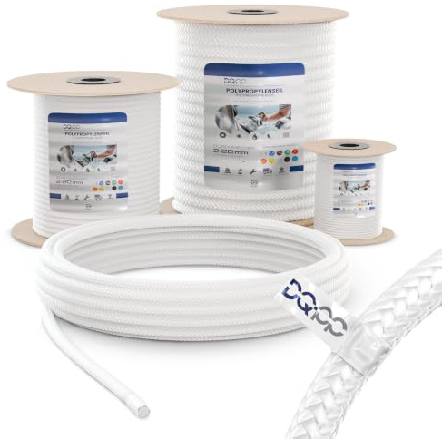 DQ-PP POLYPROPYLENSEIL – 5mm – 50m – Weiss – Traglast bis 244 kg Flechtleine Textilseil Schnur Rope Kordel Kunststoffseil geflochten