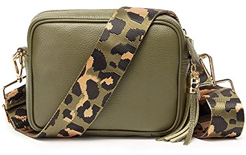 Elie Beaumont Ledertasche Echtleder in Olive mit abnehmbaren Lederriemen und zusätlichem Tragegurt zum Umhängen, 20 x 15 x 7 cm, S