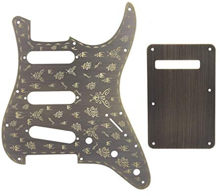 Tomotato 11 Löcher Strat Pickguard Gitarren Schlagbrett Guitar Strats Pickguard Scratchplate Pickguard Bronze Flower Guard Plate mit Back Cover Plate Set