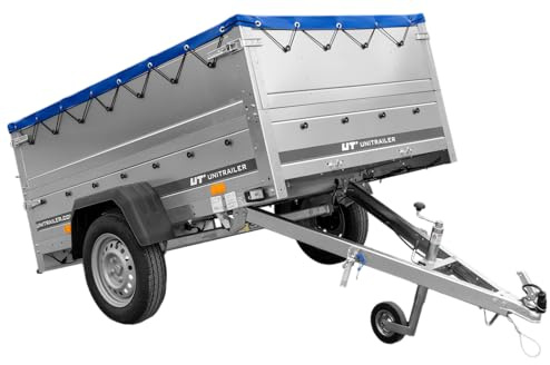 UNITRAILER Garden Trailer 201 Kipp Mit Stützrad Anhänger, Doppelte Seitenteile Und Flache Leinwand, Blau