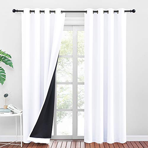 PONY DANCE Verdunklungsvorhänge Weiss Ösenvorhang 2er Set Doppellagige Gardinen Blickdicht Dicker und Schwerer Vorhang Hitzeschutz Thermovorhang Schlafzimmer, H 220 x B 140 cm | 2er Set, H220 x B140 cm, Blickdicht, Doppellagig, Dick, Schwer, für Schlafzimmer Wohnzimmer Kinderzimmer, als Türvorhang