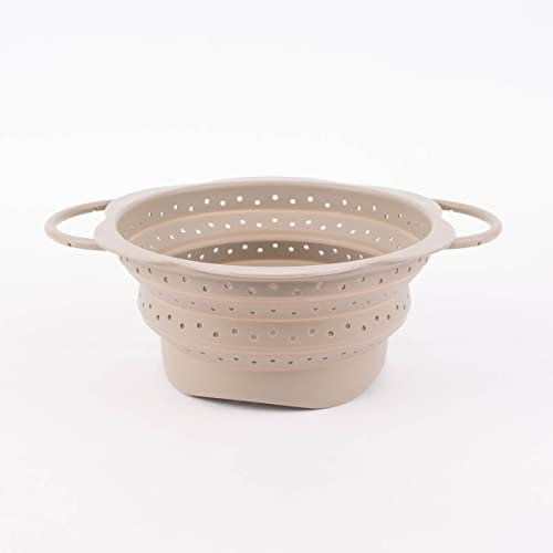 Kochblume Faltsieb M | Premium-Silikon & BPA frei| Hitzebeständig | Spülmaschinenfest | Platzsparend | Farbe: taupe