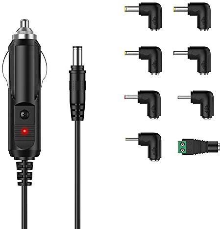 12V 2A Cargador de Coche Cable de alimentación Universal 5,5 x 2,1mm para Encendedor de Cigarrillos con 8 Conectores para Reproductor de DVD, GPS, Altavoces Bluetooth, Fabricante de Etiquetas, cámara
