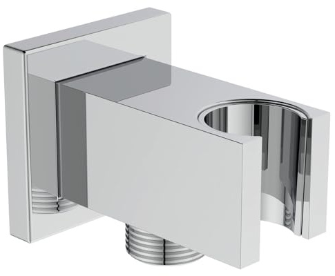 Ideal Standard BC771AA Idealrain Brauseschlauchanschluss, Schlauchanschluss mit Brausehalter, Wandanschlussbogen 1/2 Zoll, Brauseanschlussbogen mit Halter, Wandanschluss Dusche für Handbrause, Chrom