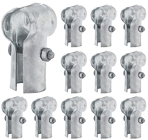VIVIDA 1-3/8 End Rail T Clamps 12 PCS, Chain Link Fence Fittings Panel T Clamps, Galvanized Pipe T Connectors for 1-3/8 OD Pipe, Bolts & Nuts Included