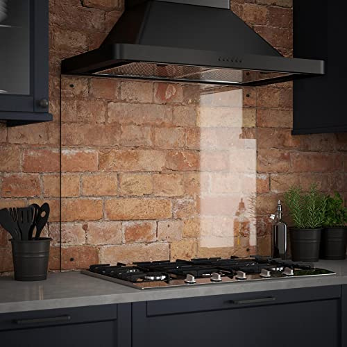 Generic Clear Glass Splashback with Gunmetal Caps, 900 x 700mm | Includes a fixing kit and pre-drilled mounting holes for quick installation, with a protective 5-year guarantee.