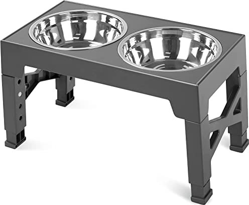 Hund Erhöht Futterschüssel Hundenäpfe, doppelt verstellbar, erhöhter Futterspender, Haustier-Futtererhöhung, Edelstahl, Katzenfutter, Wassernäpfe mit Ständer, Lift, Esstisch ( Color : Light Grey )