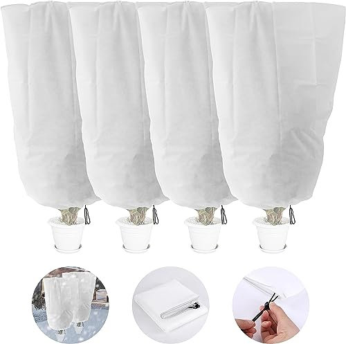 GIONAR 4 PCS Winter Plant Frost Protection Covers,120x80CM Garden Fleece Frost Protection for Plants with Drawstring, Rip Resistant Garden Plant Warming Fleece Jacket