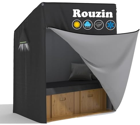 Rouzin Strandkorb Schutzhülle - Breit 120cm, Winterfest Strandkorb Abdeckung UV-Beständig Strandkorbhülle mit Reißverschluss, 420D Abdeckhauben für Strandkorb Winddicht 120 * 90 * 155/140 cm