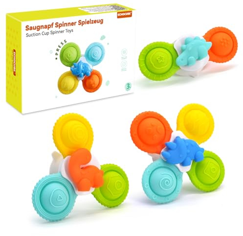 ECHOCUBE Lot de 3 sensoriels à ventouse, jouets de bain en silicone, jouets de voyage pour les tout-petits de 3 ans et plus