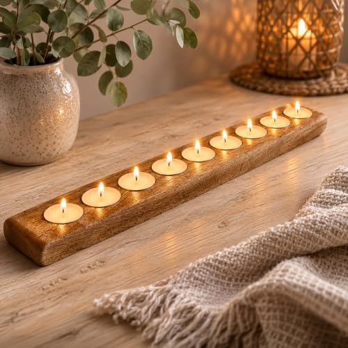 Marco Paul Bougeoir en bois de manguier pour 10 bougies chauffe-plat