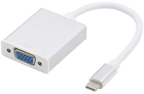 Adaptador USB-C a VGA, USB 3.1 tipo C macho a VGA hembra, cable convertidor de monitor/proyector, compatible con conector de monitor, laptop, TV, proyector, teléfonos móviles HD. (blanco)