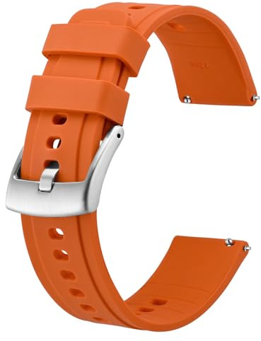 BISONSTRAP Flexibles Uhrenarmband 22mm Silikon, Uhrenarmbänder für Herren und Damen, Schnellverschluss Ersatzbänder Armband, Orange mit Silberner Schnalle
