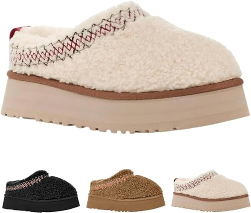 LaoSShu Pantofole da donna con plateau, mini stivali Pantofole intrecciate con pantofole foderate in pile morbido for zoccoli antiscivolo da donna, antiscivolo (Color : Beige#1, Size : 4.5)