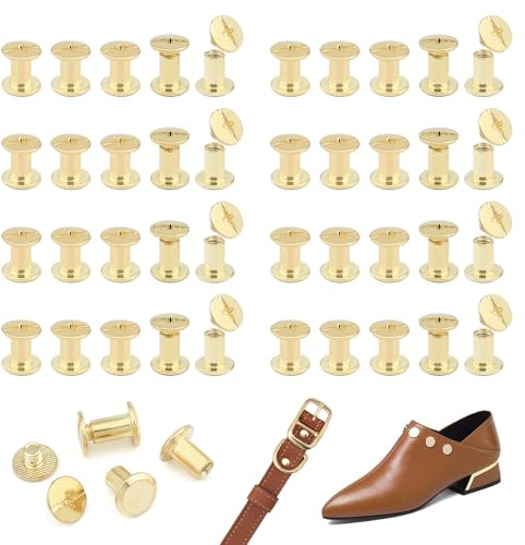JJWNMLL 85 Sets Chicago Buchschrauben, Gold M5*8mm Schrauben Ledernieten | Metall Nieten Chicago Schrauben für Taschen, Handwerk, Kragen, Geschirr, Gepäck, Geldbörse