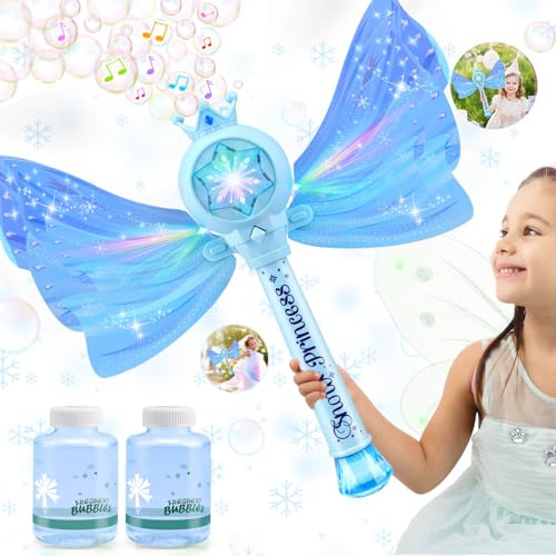 Britik Spielzeug 3-8 Jahre Mädchen Seifenblasenmaschine Kinder | Seifenblasenpistole Spielzeug für Mädchen Geschenke ab 3 4 5 6 7 8 Seifenblasenstab Zauberstab mit Licht Musik Hochzeit